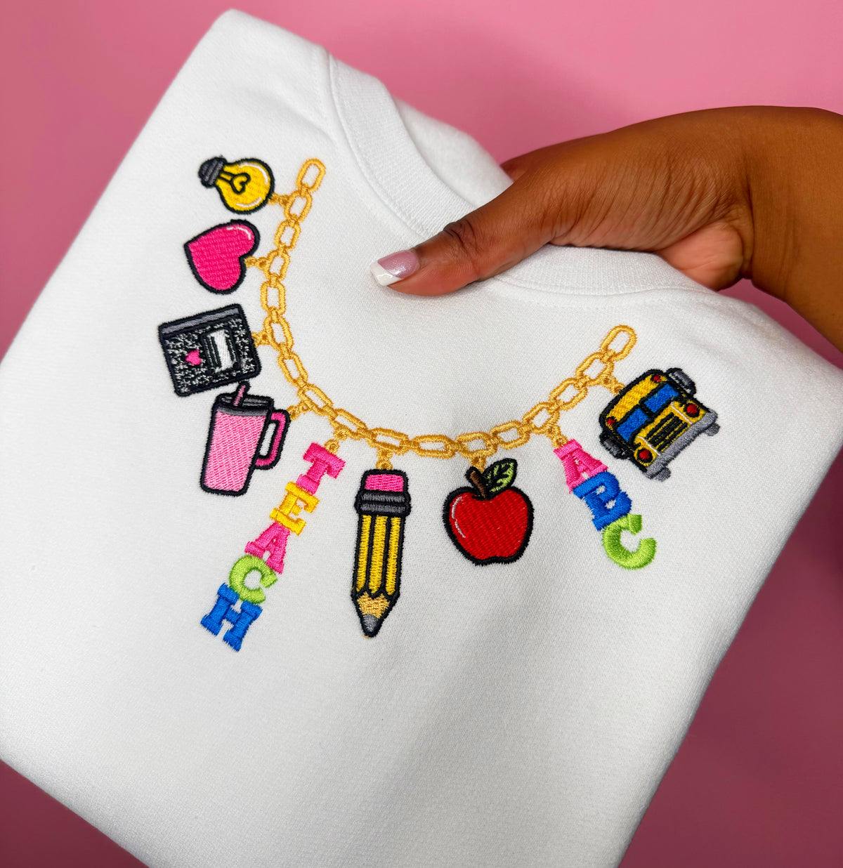 Teach Charm Necklace Sweatshirt