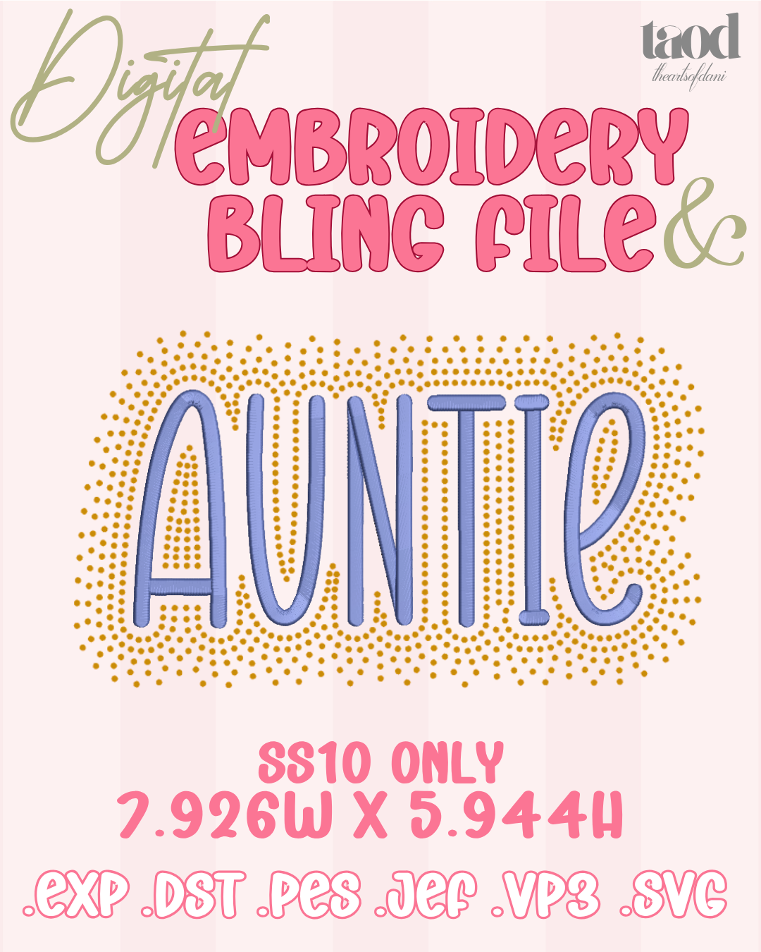 Bubbly Auntie Embroidery & Bling SS10 | Template + SVG