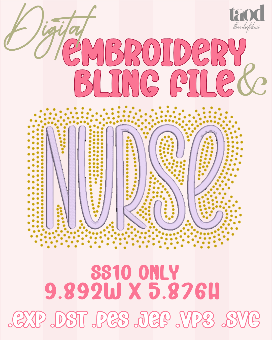 Bubbly Nurse Embroidery & Bling SS10 | Template + SVG